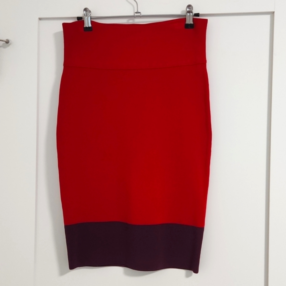 Express Red & Purple Color Block Pencil Skirt